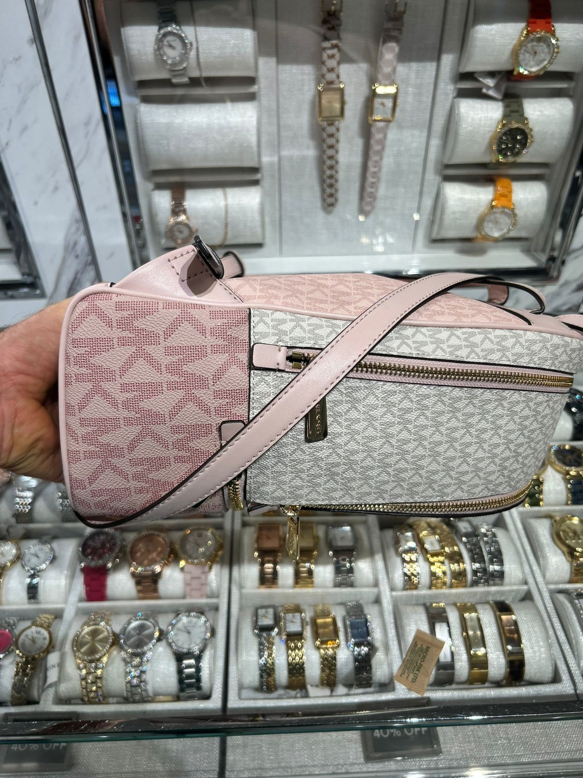 Michael Kors Rhea Medium Backpack Women PVC Bag + Bifold Wallet Set Powder Blush