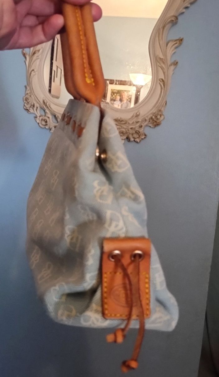 Vintage Dooney & Bourke Handbag Leather Strap Tassels Light Blue