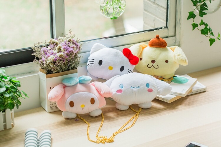 Pom Pom Purin my melody plush shoulder bag head Messenger Bag crossbody Satchel
