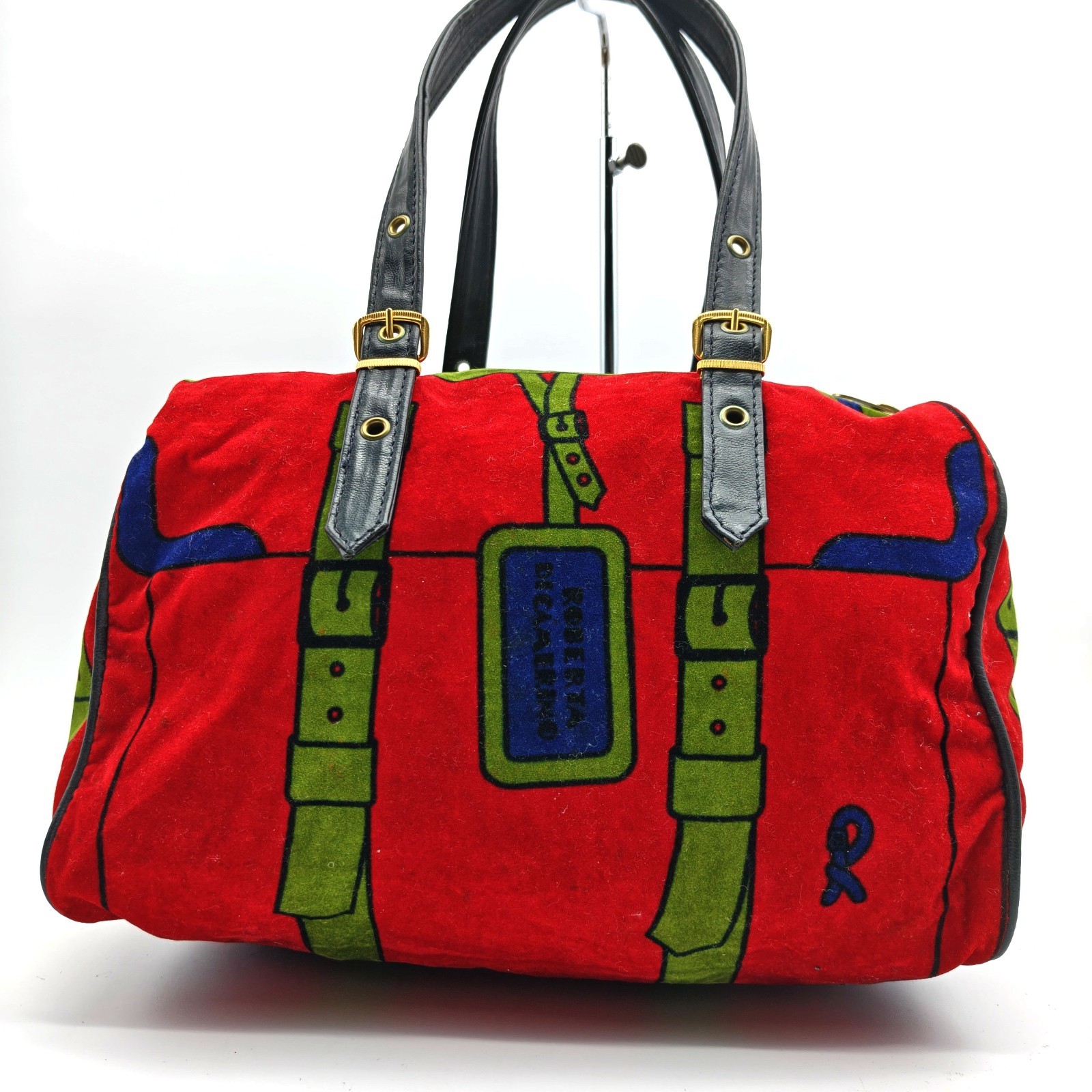 Roberta di Camerino Velour Handbag Red Mini Boston bag all-over print Leather