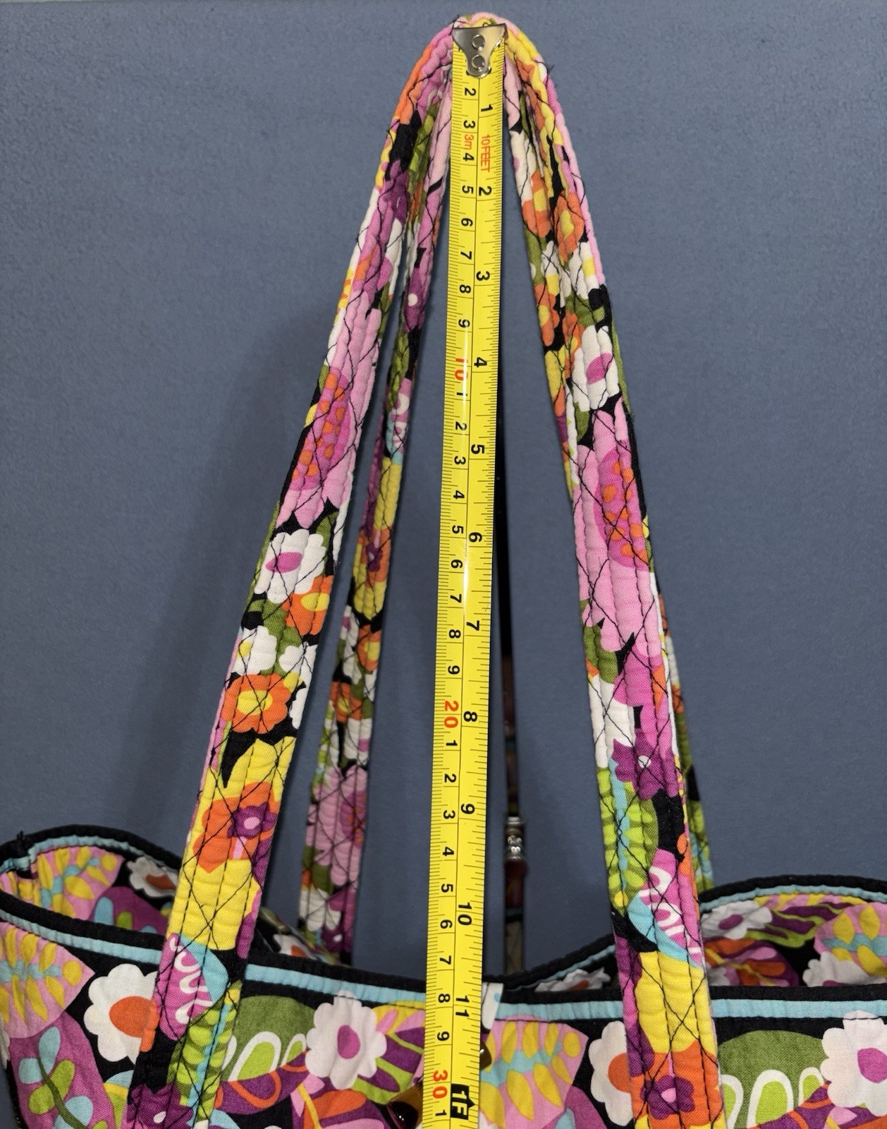 Vera Bradley Floral Quilted Tote Shoulder Bag Multicolor Turn Lock Key Clip Read