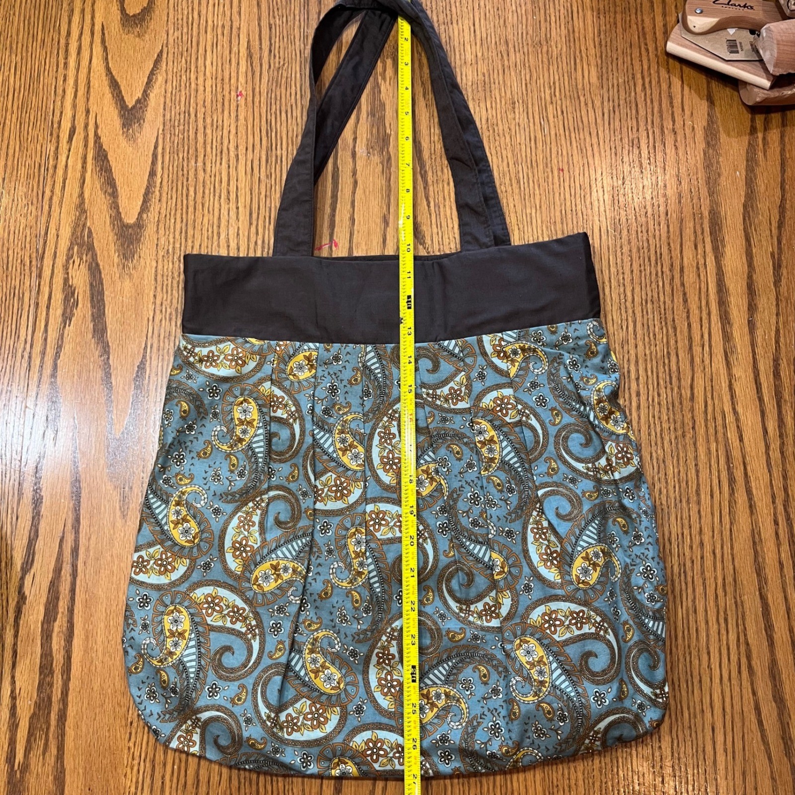 Handmade Paisley Tote Bag Shoulder Bag Purse Brown Blue Floral Print