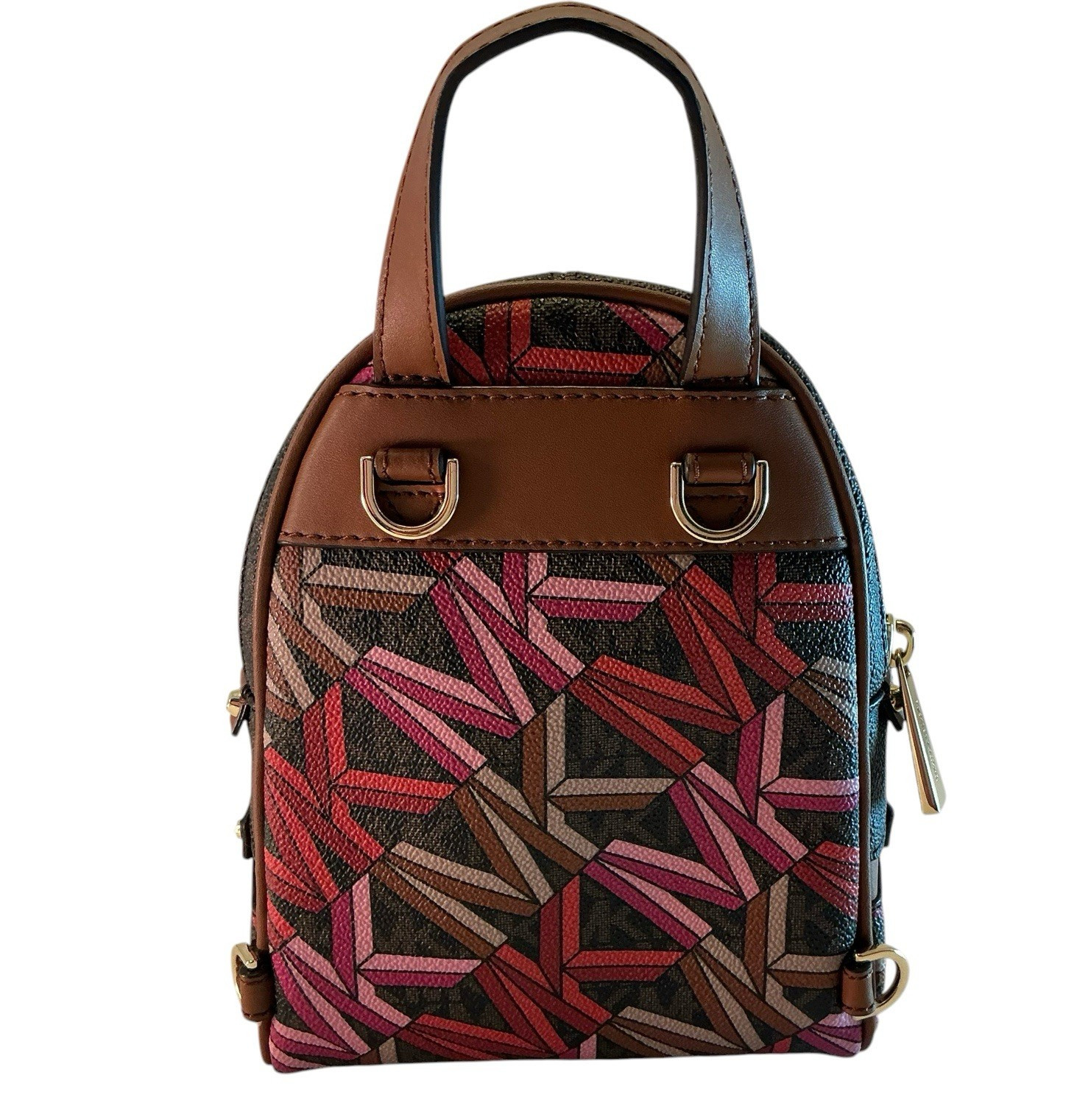 Michael Kors Rhea Zip Brown, Pink, Convertible XS Backpack, Detachable Straps