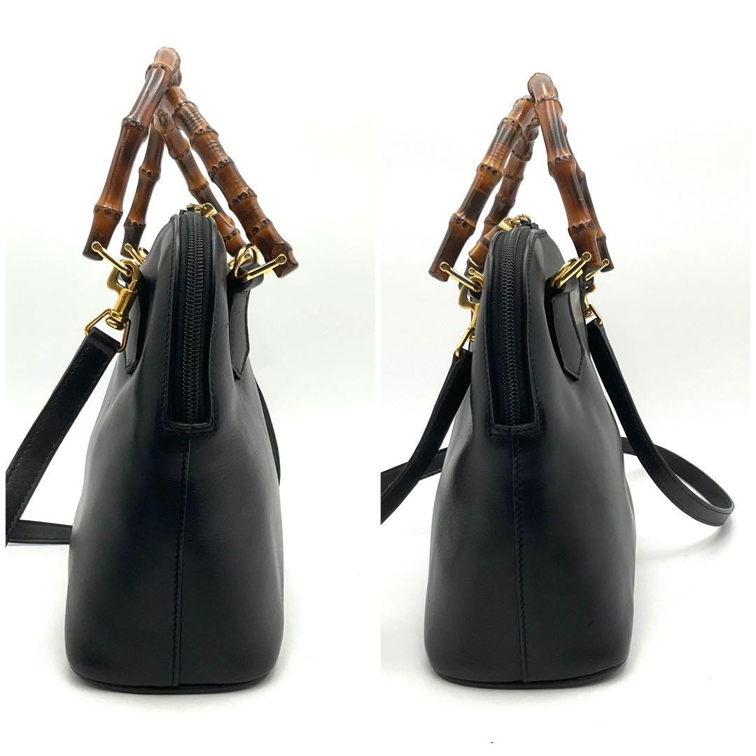 Gucci Bamboo 2Way Shoulder Tote Handbag Black Leather W25.5cm H20cm D9cm