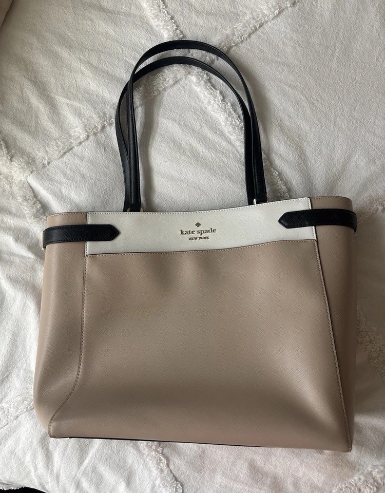 kate spade new york Colorblock Tote Zip w/ Pouch Medium Beige White Black