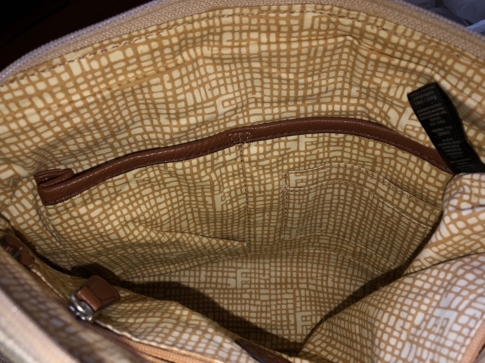 Fossil Oatmeal Linen Canvas Crossbody Bag Purse Key