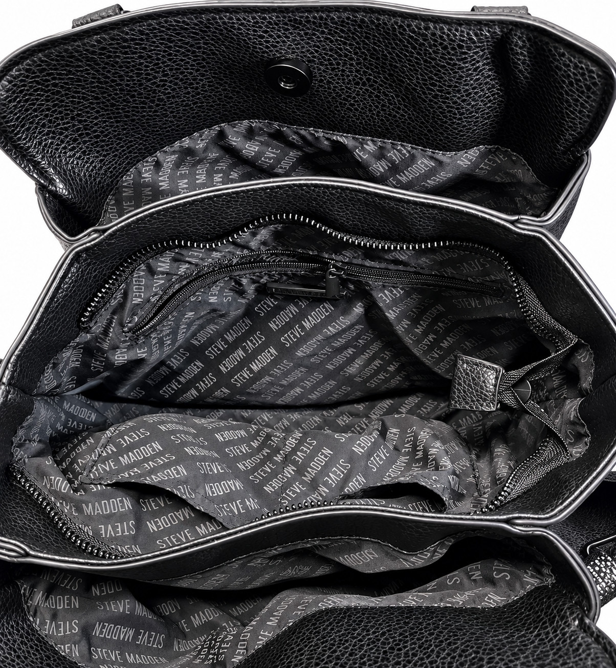 Steve Madden Black Pebbled Faux Leather Satchel Crossbody Tote Shoulder Bag