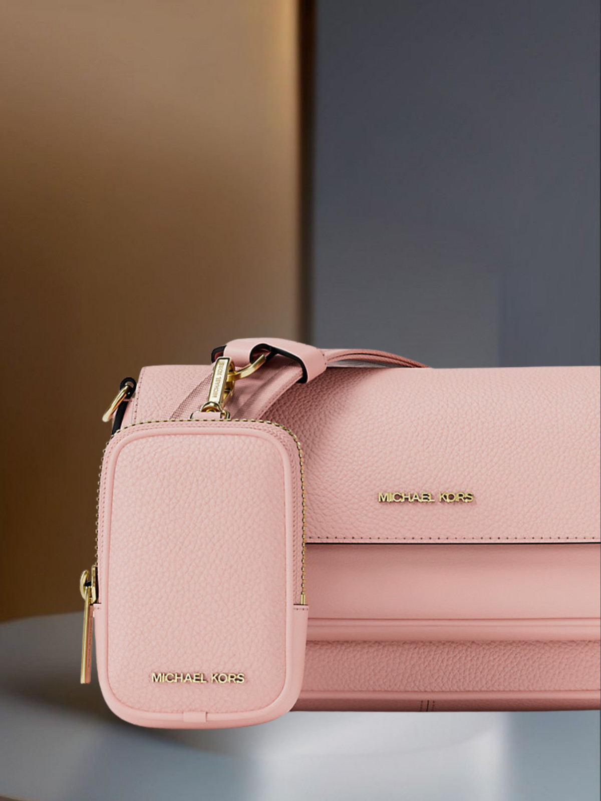 Michael Kors Jet Set Travel Small Leather Crossbody Bag With Pouch Powder Blush
