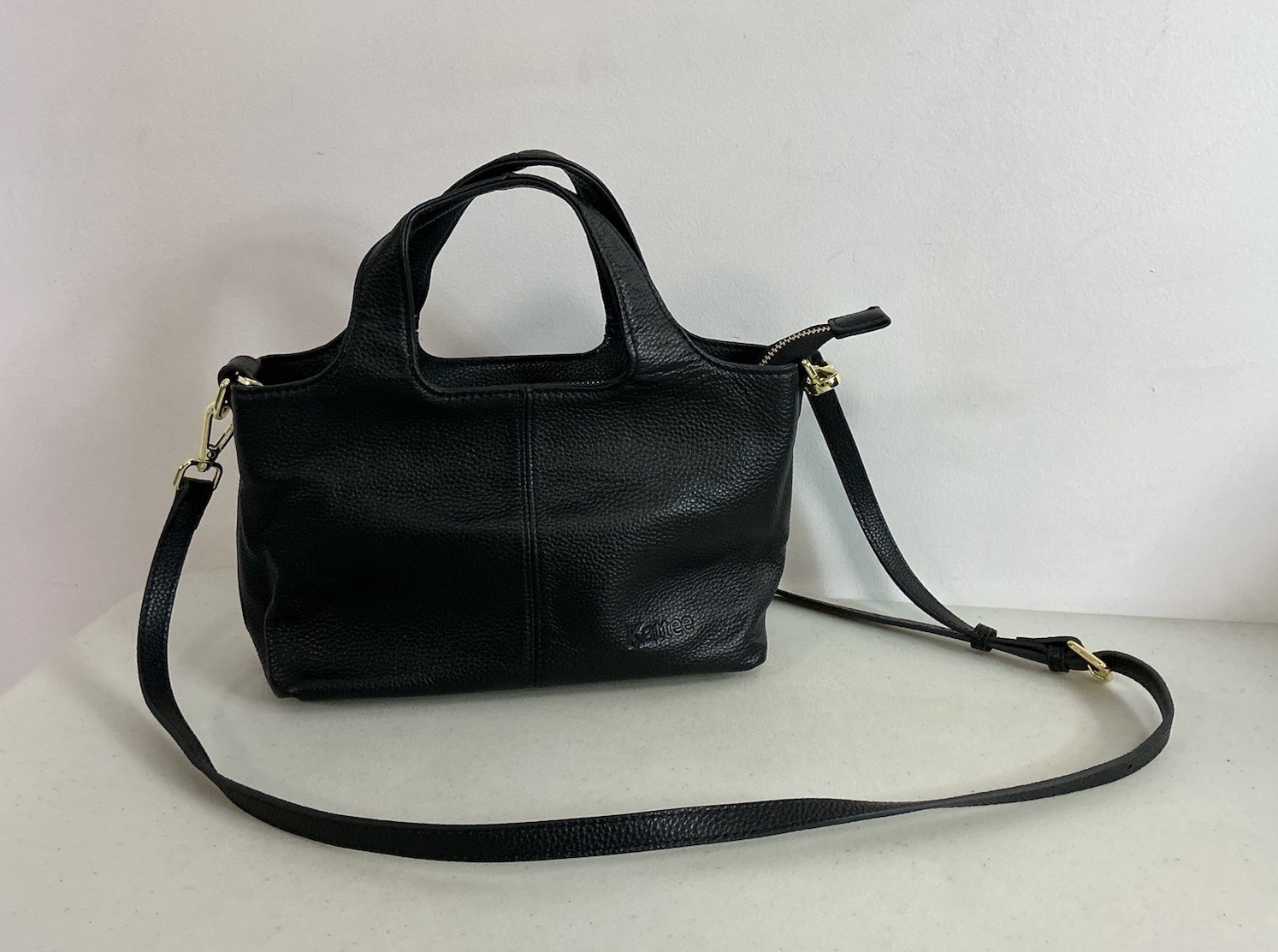 Kattee Black Satchel Top Handle Bag Gold Hardware Zip Buckle Strap Accents