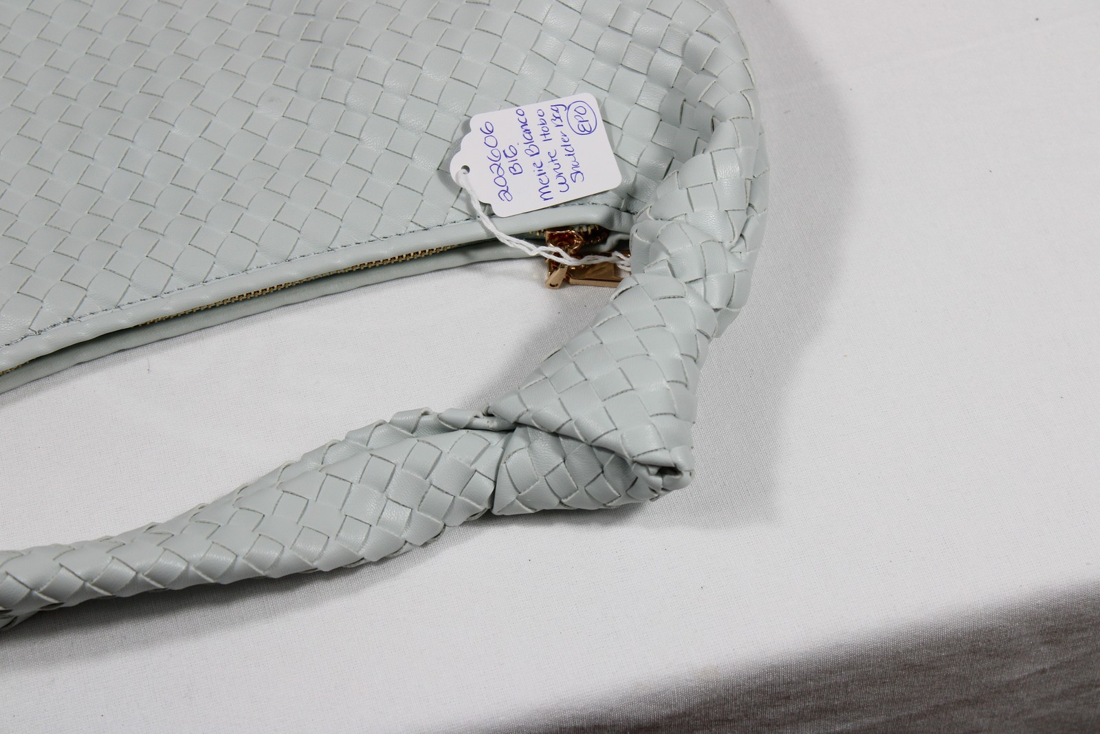 Melie Bianco Womens Woven Hobo Shoulder Bag Light Blue Vegan Leather Purse