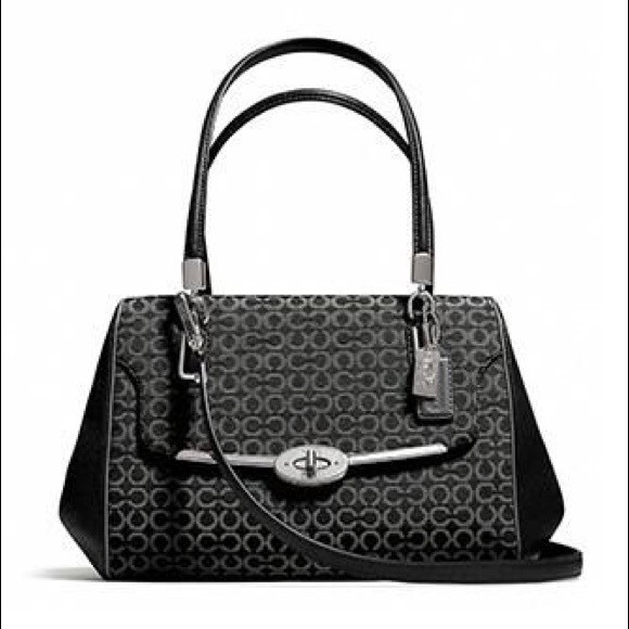 COACH Madison Needlepoint Op Art Small Madeline East/West Satchel Satchel Silver