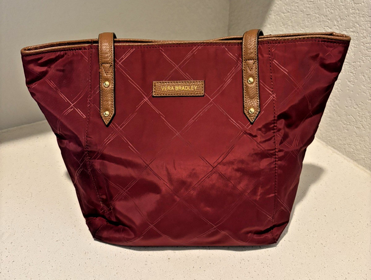 Vera Bradley Burgundy Geo Print Leather Handles Inner Pockets – Laptop Bag Plus