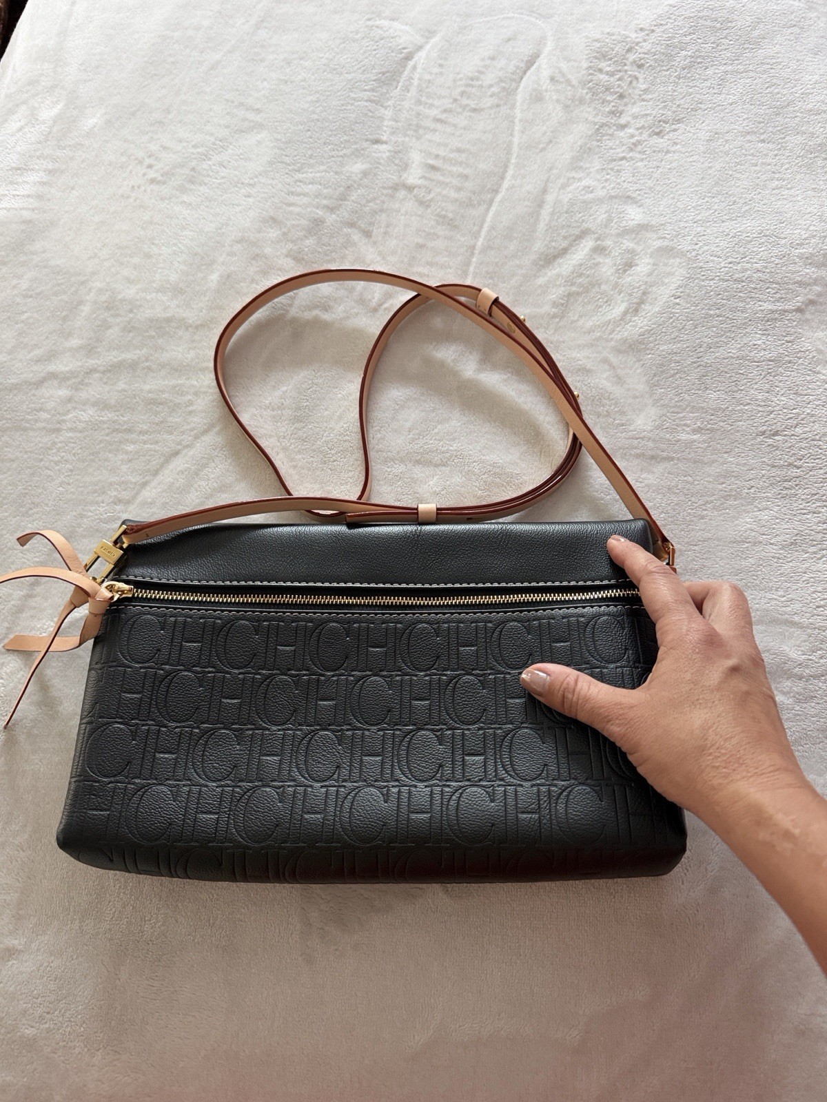 Black Carolina Herrera Clutch with Leather Strap