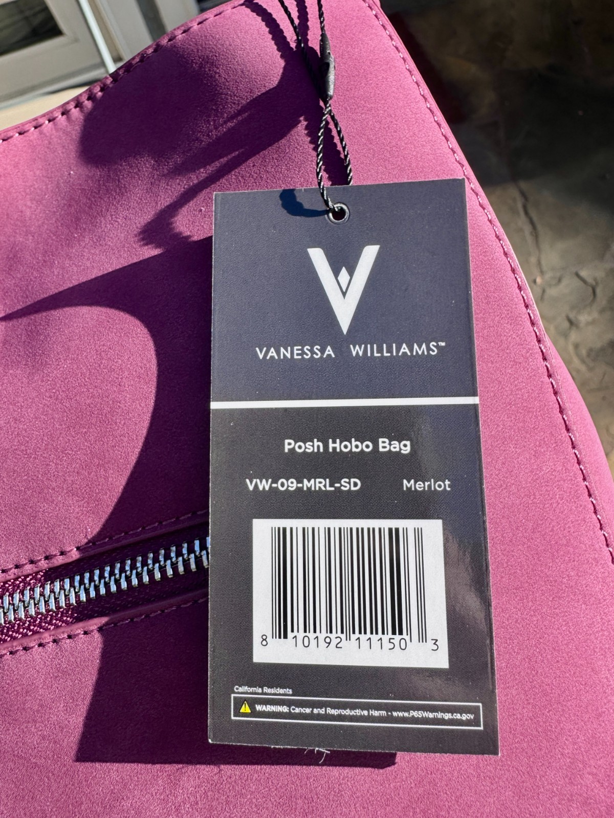 VANESSA WILLIAMS purse POSH HOBO BAG merlot w/zipper and strap BRAND NEW MINT !!