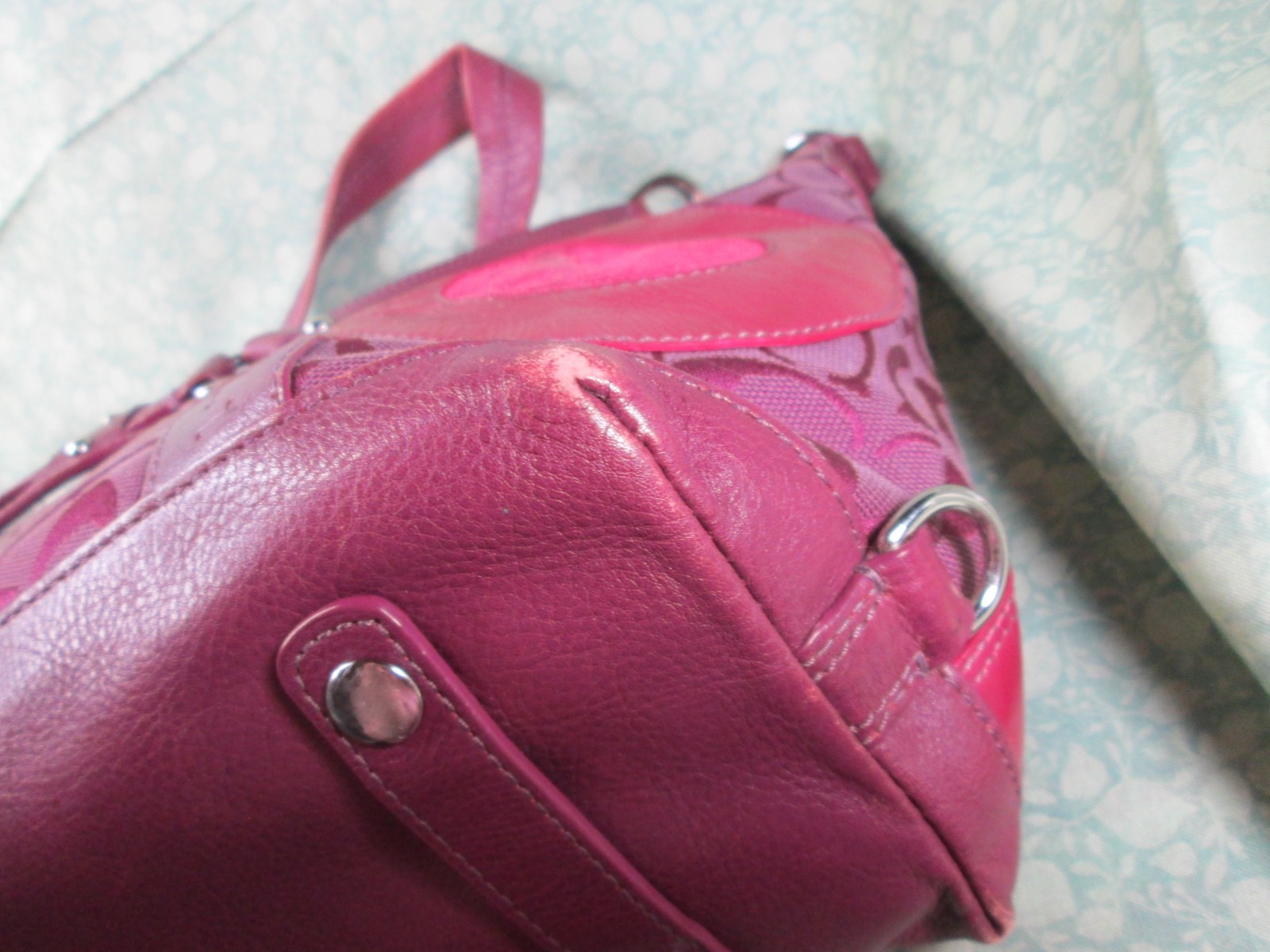 Authentic COACH Patchwork Ashley Satchel Handbag / F15474 / Fuchsia Plum Teal