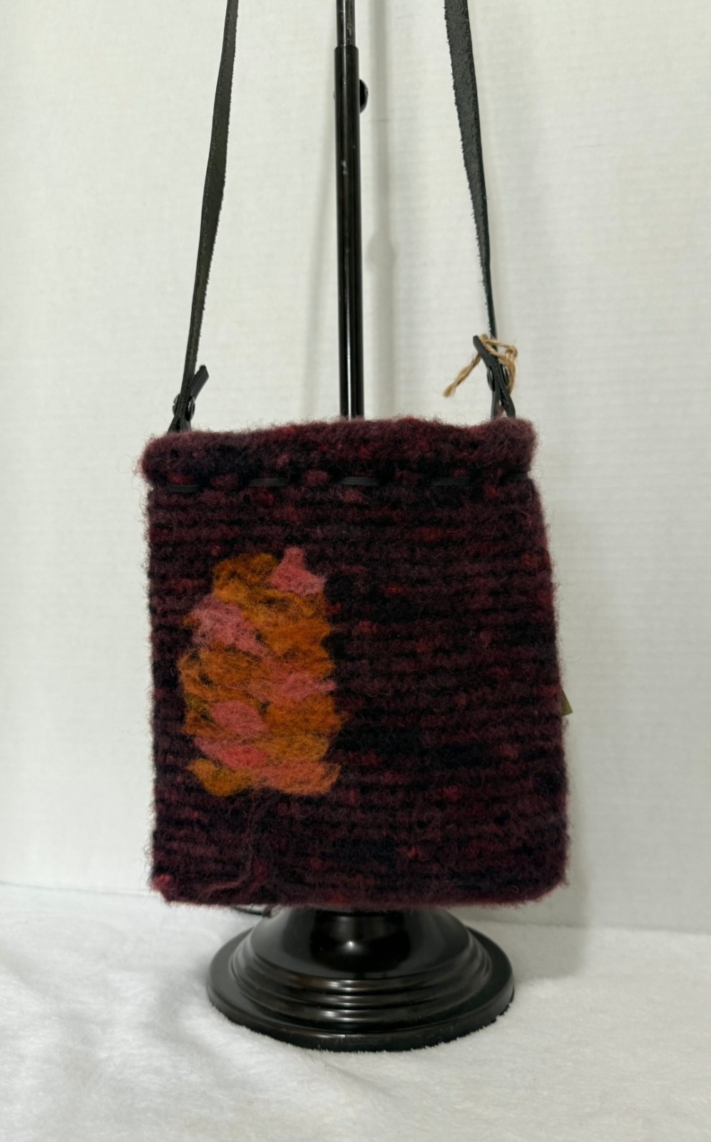 Happy Fleece 100% Wool Plum Leather Crossbody Handbag