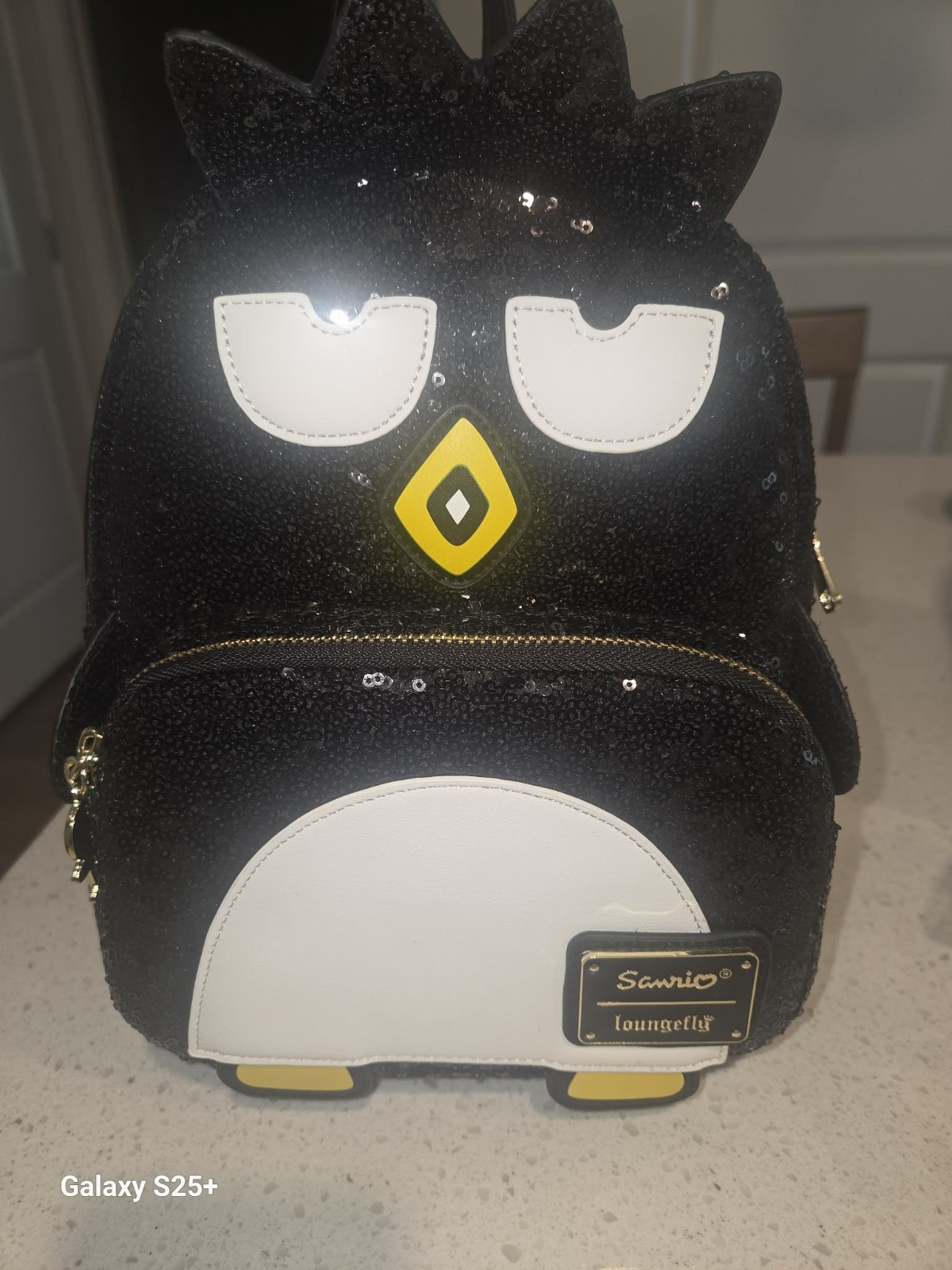 Sanrio x Loungefly Badtz-Maru Mini Backpack Black Sequin Zip Adjustable Strap
