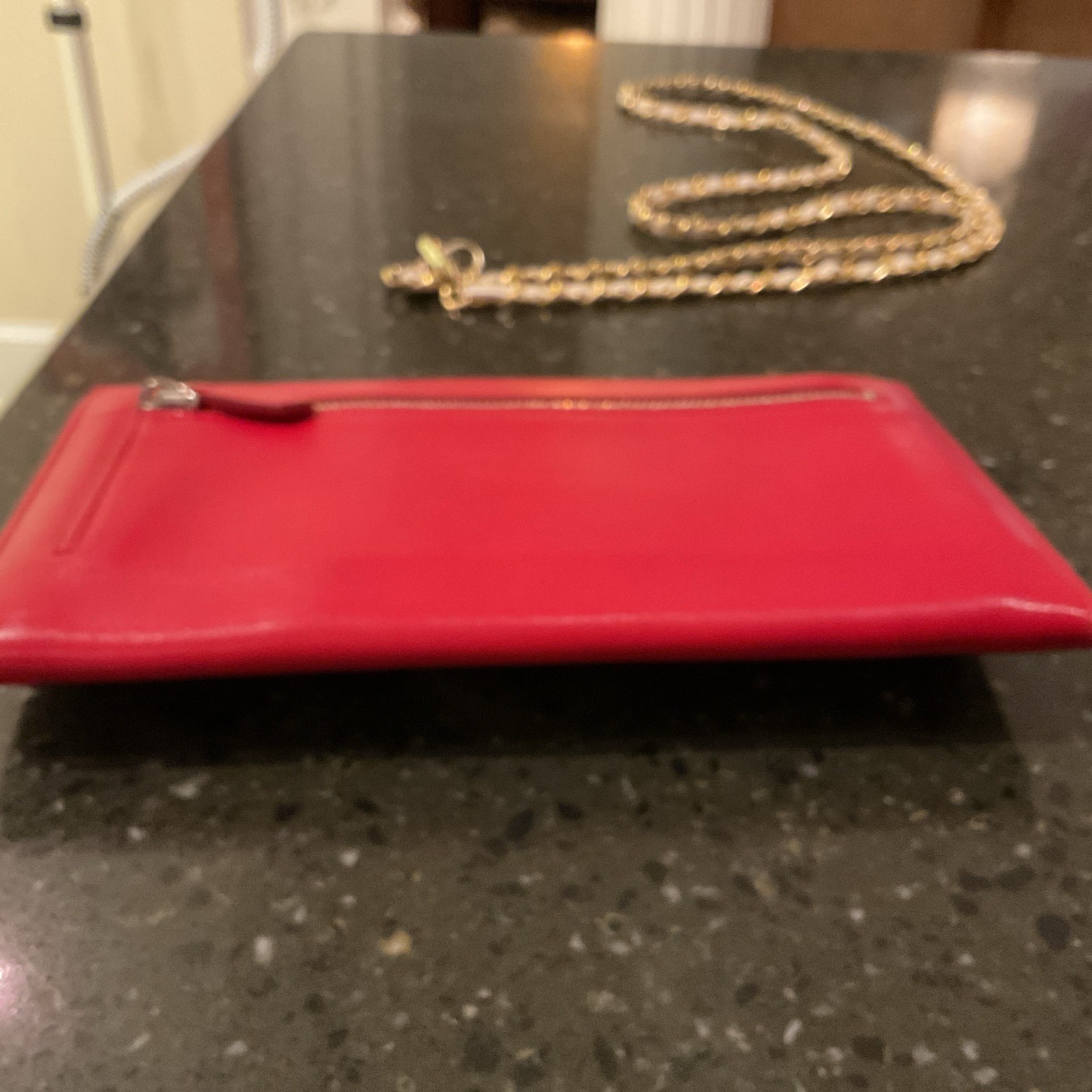 Prada Sheepskin Red Leather Crossbody Or Shoulder Wallet Approximately 5 X 8.5”