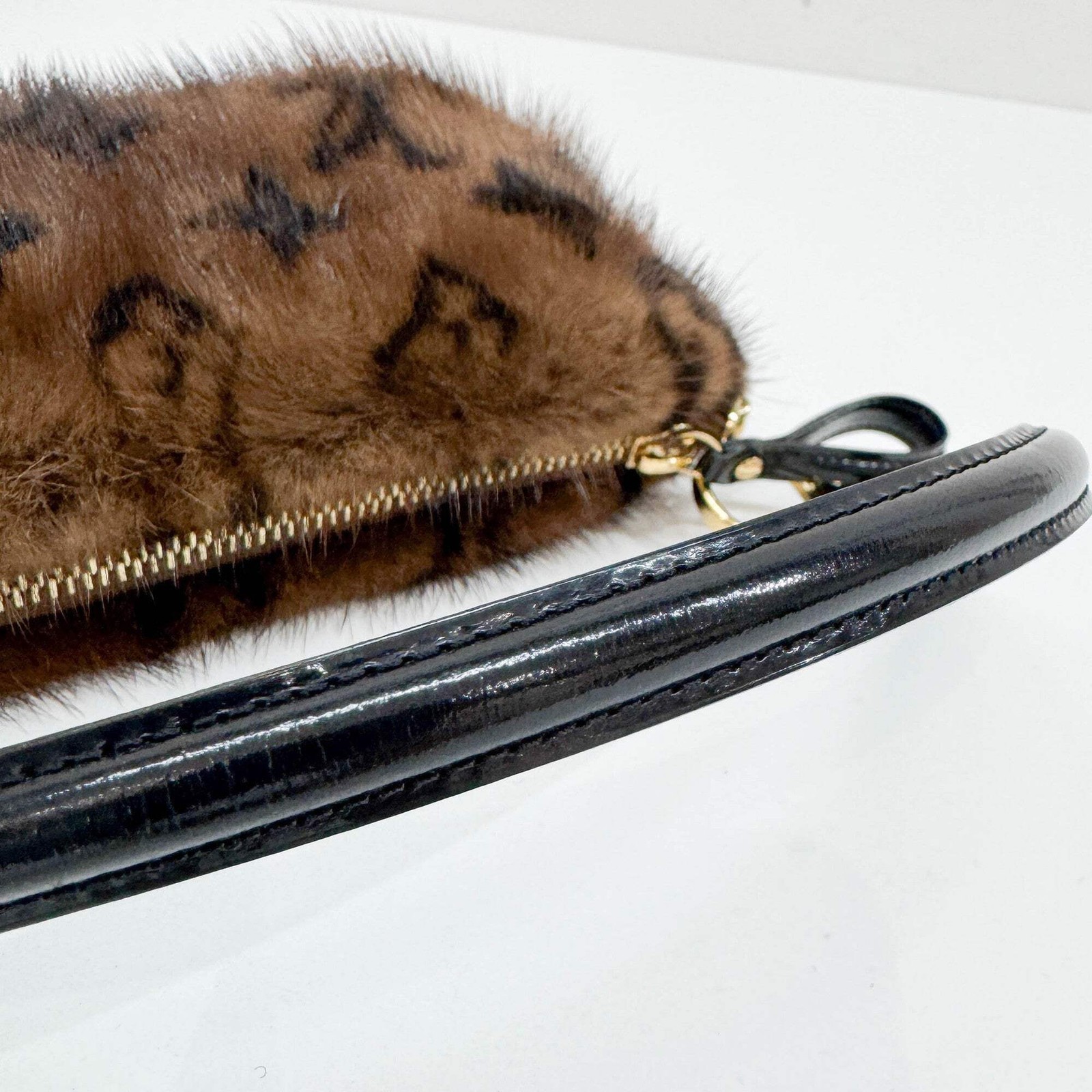LOUIS VUITTON Brown Monogram Mink Fur Pochette Vision Shoulder Bag