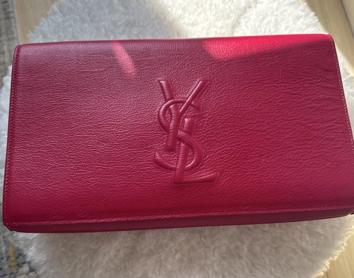 AUTH YVES SAINT LAURENT BELLE DE JOUR ENVELOPELARGE CLUTCH PINK YSL