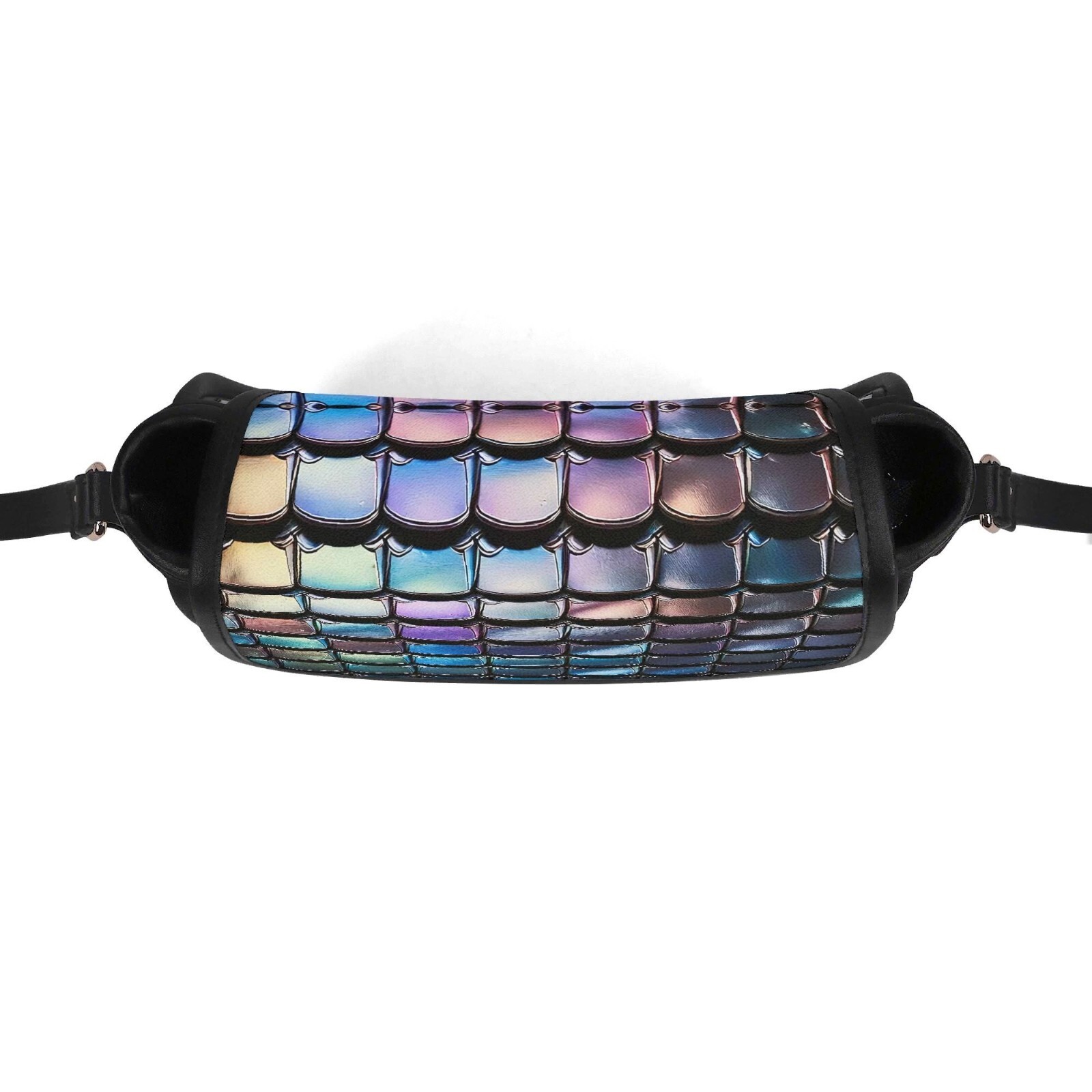Sequin Iridescent Scales Genuine Leather Saddle Shoulder Bag Handbag Purple Blue