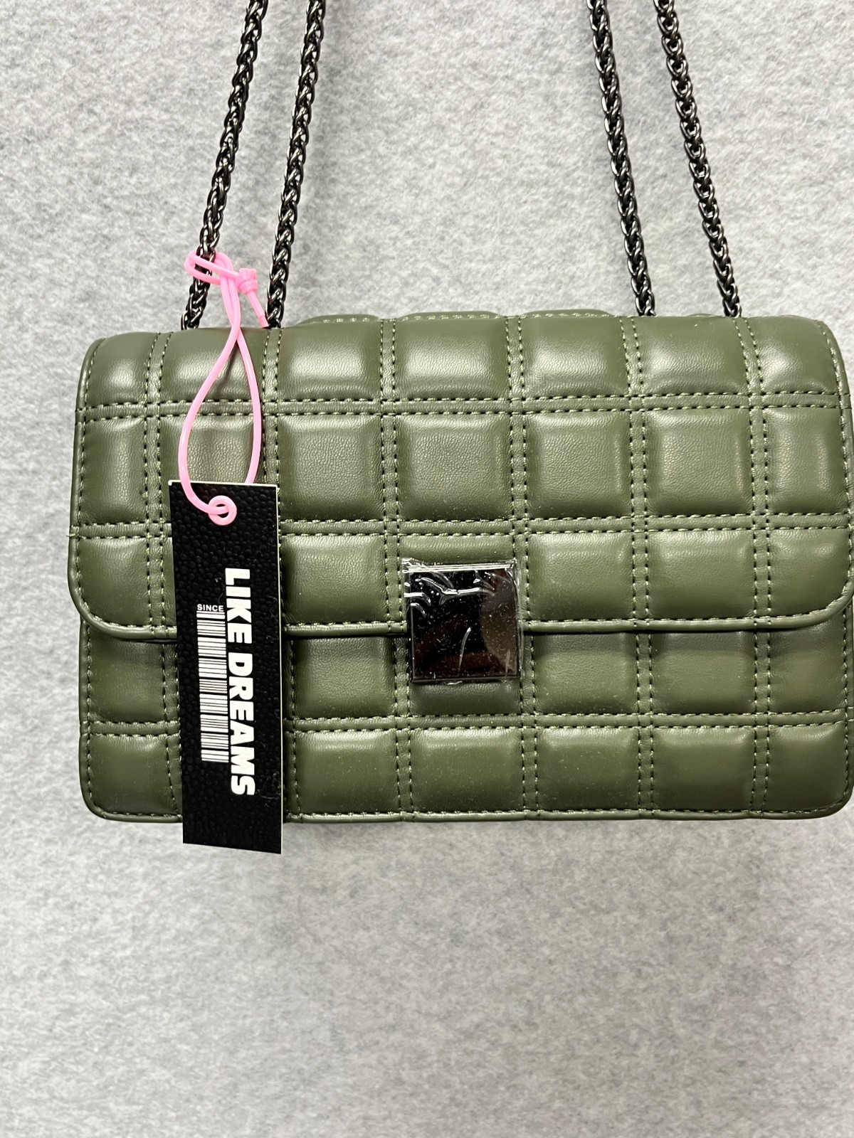 Like Dreams Emma Bubble Quilted Crossbody Green Vegan Leather Chain Strap