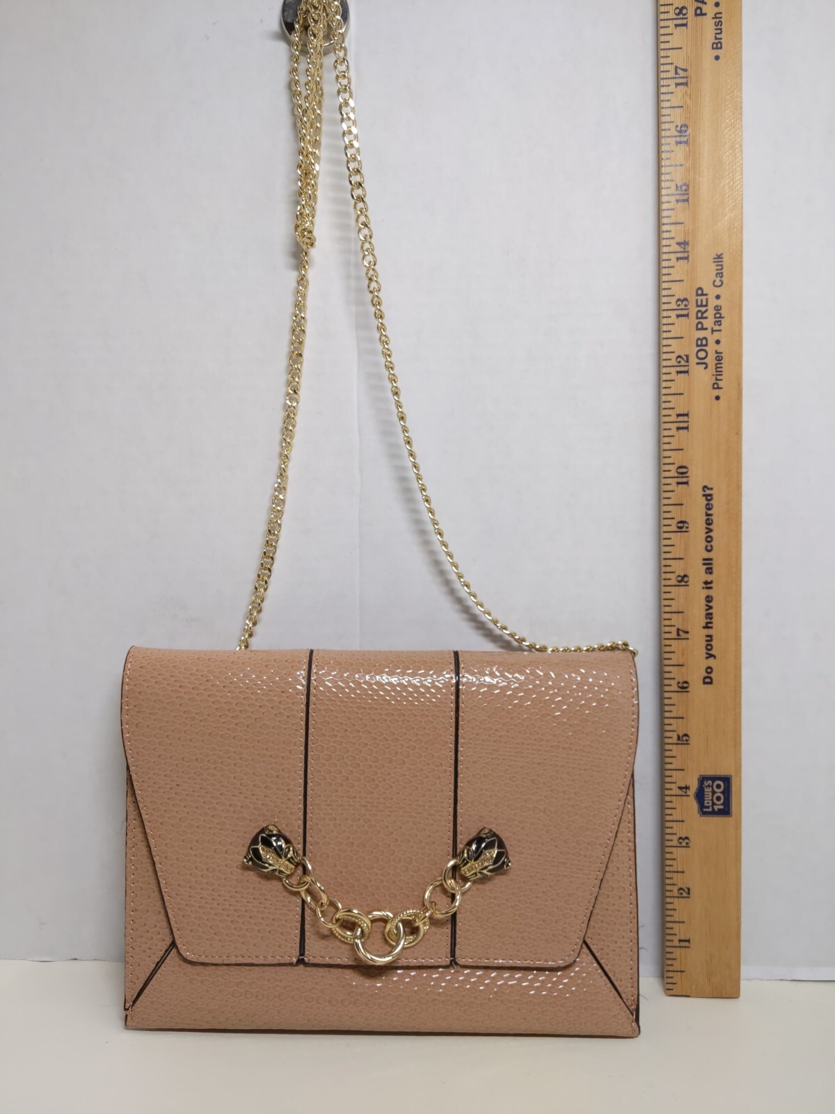 Blush Faux Snake Skin Crossbody Bag Gold Chain Strap Black Gold Accent Purse