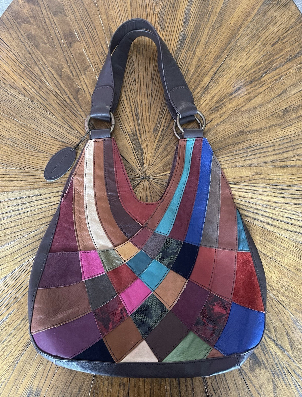 Wilsons Leather Multicolor Patchwork Shoulder Bag Brown Strap Zip Magnetic