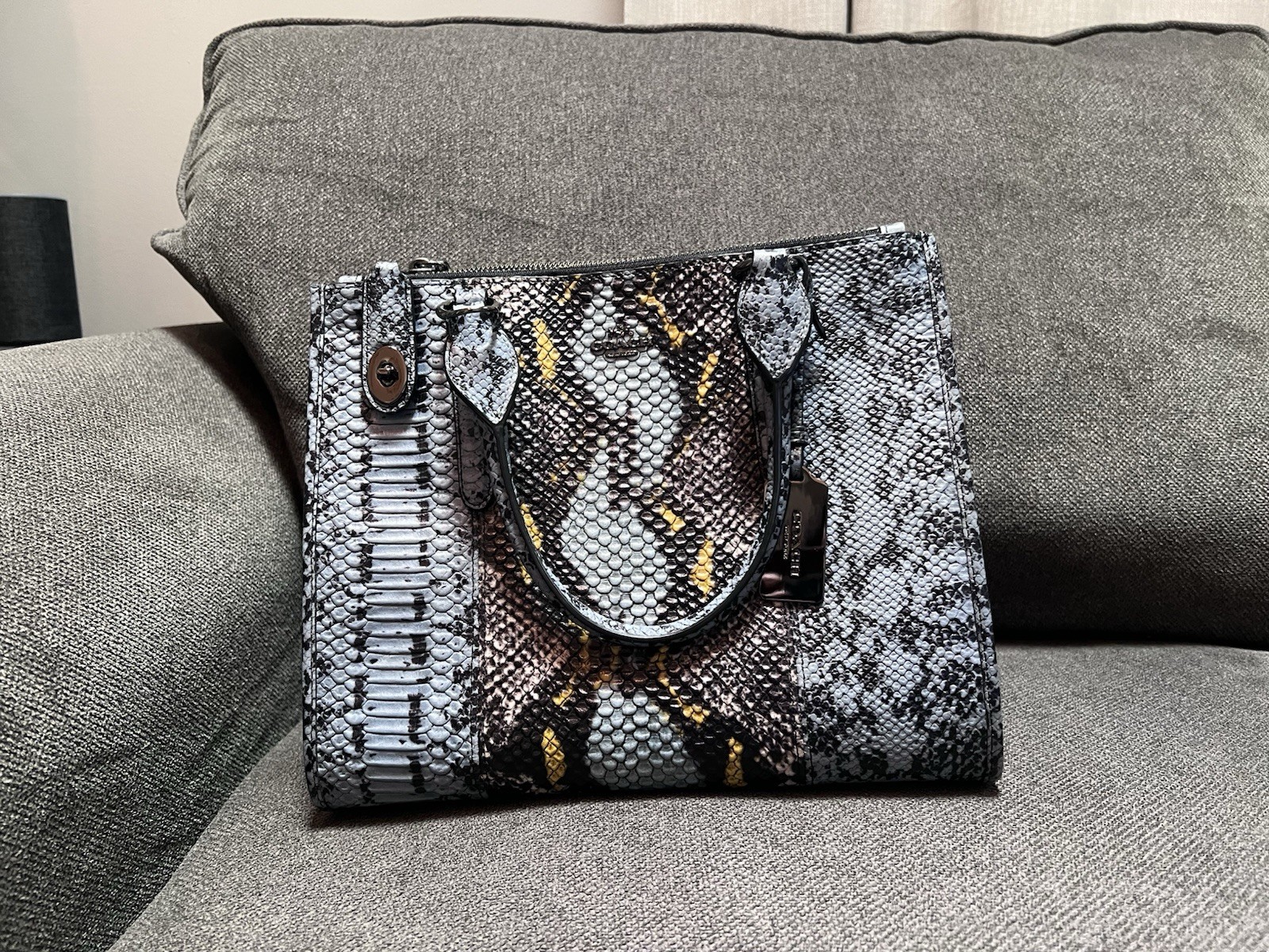 Authentic Coach Snake Print Satchel Top Handle Zip Bag w/ Shoulder Strap