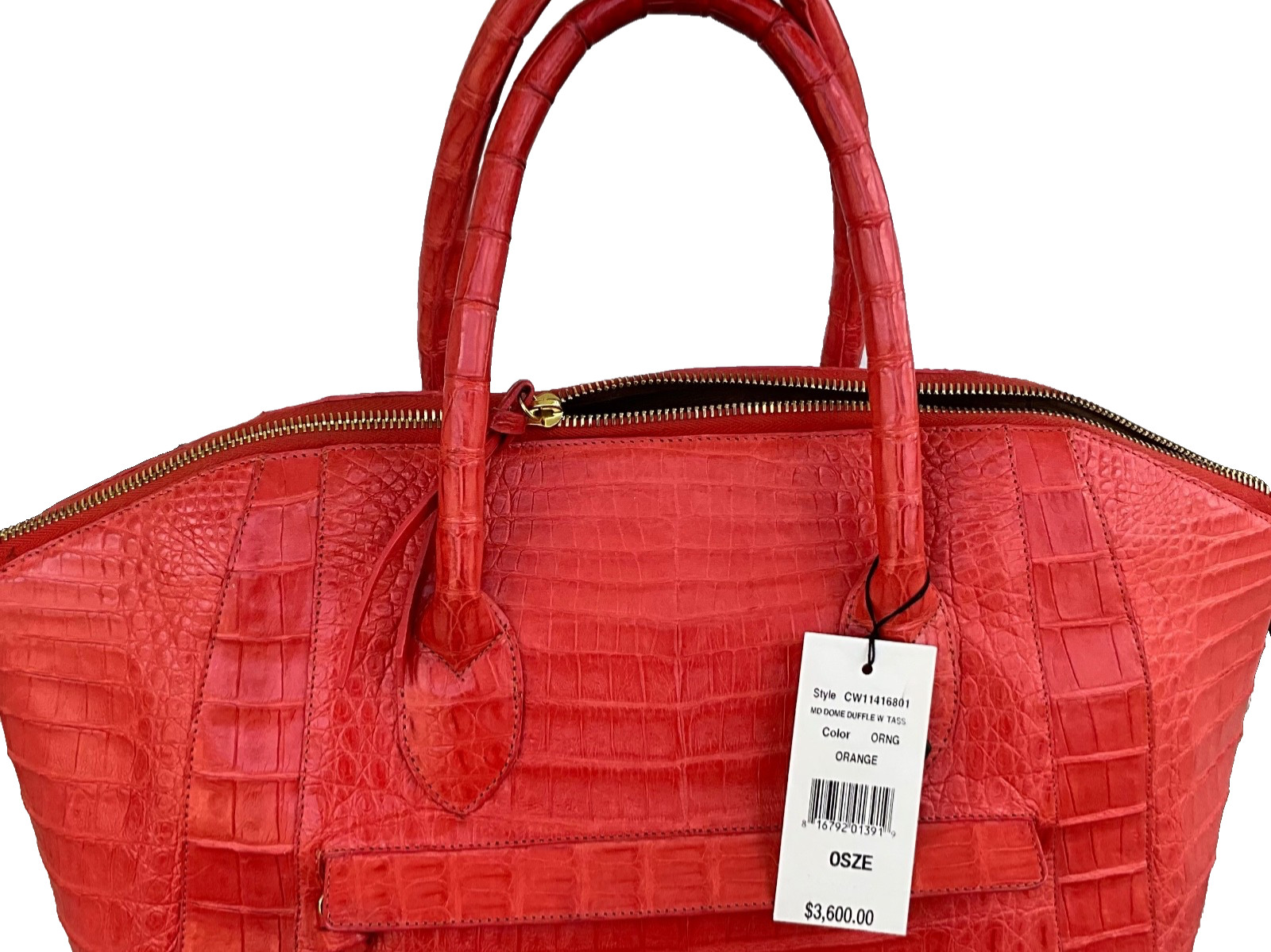 Nancy Gonzalez Crocodile Caiman Leather Medium Dome Double Orange Satchel $3600