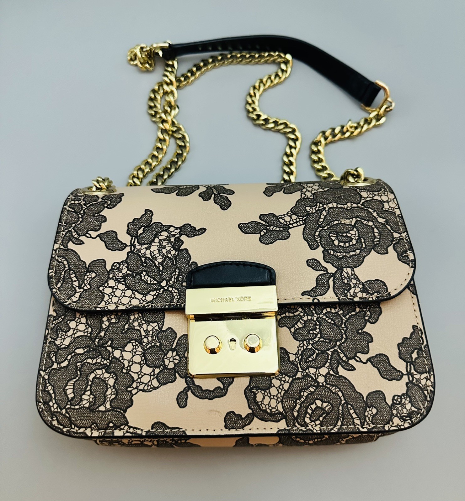 Michael Kors Sloan Medium Chain Lace Leather Shoulder Bag