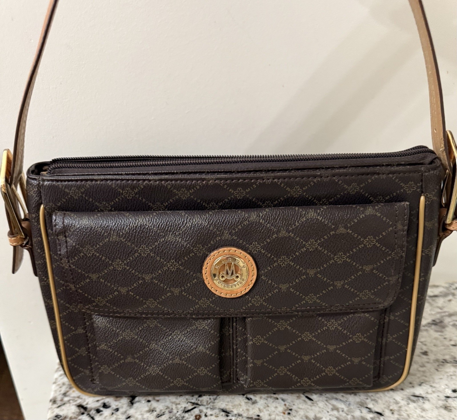 Misty Collection USA M&T Brown Zip Gold Hardware Shoulder Bag