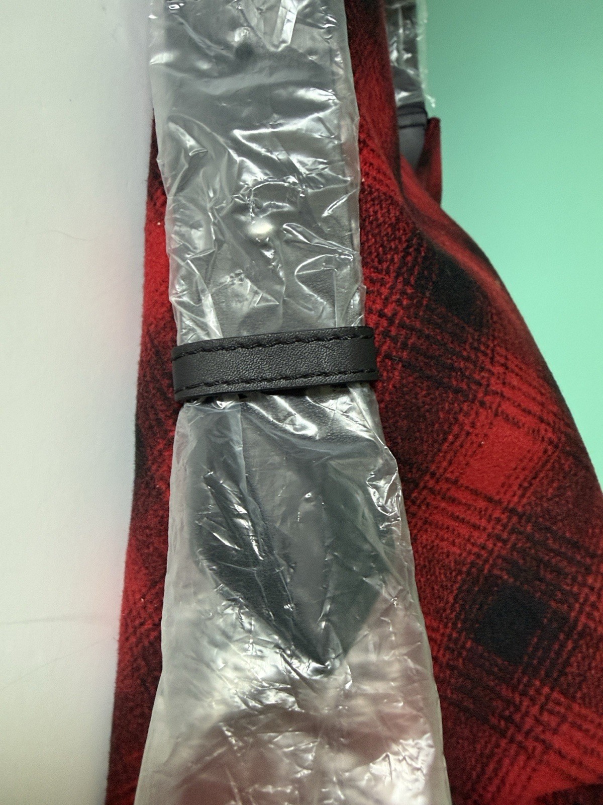 J Jill Shoulder Bag Black Red Buffalo Plaid WOOL Blend Hobo Leather Strap Purse