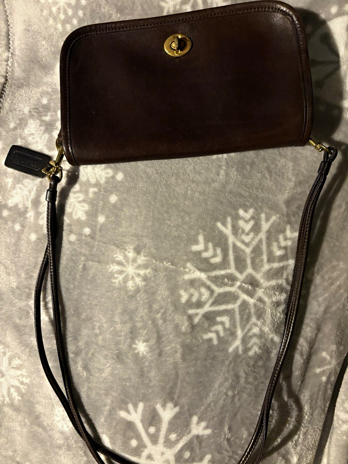 Coach Brown Small Shoulder Bag Wristlet, Zip Closure, Detachable Strap Gold