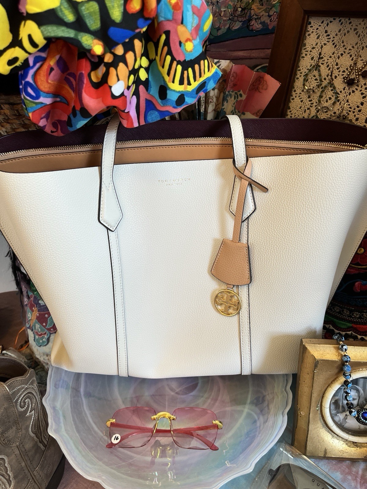 Tory Burch Perry Large Leather 3 Pocket Tote