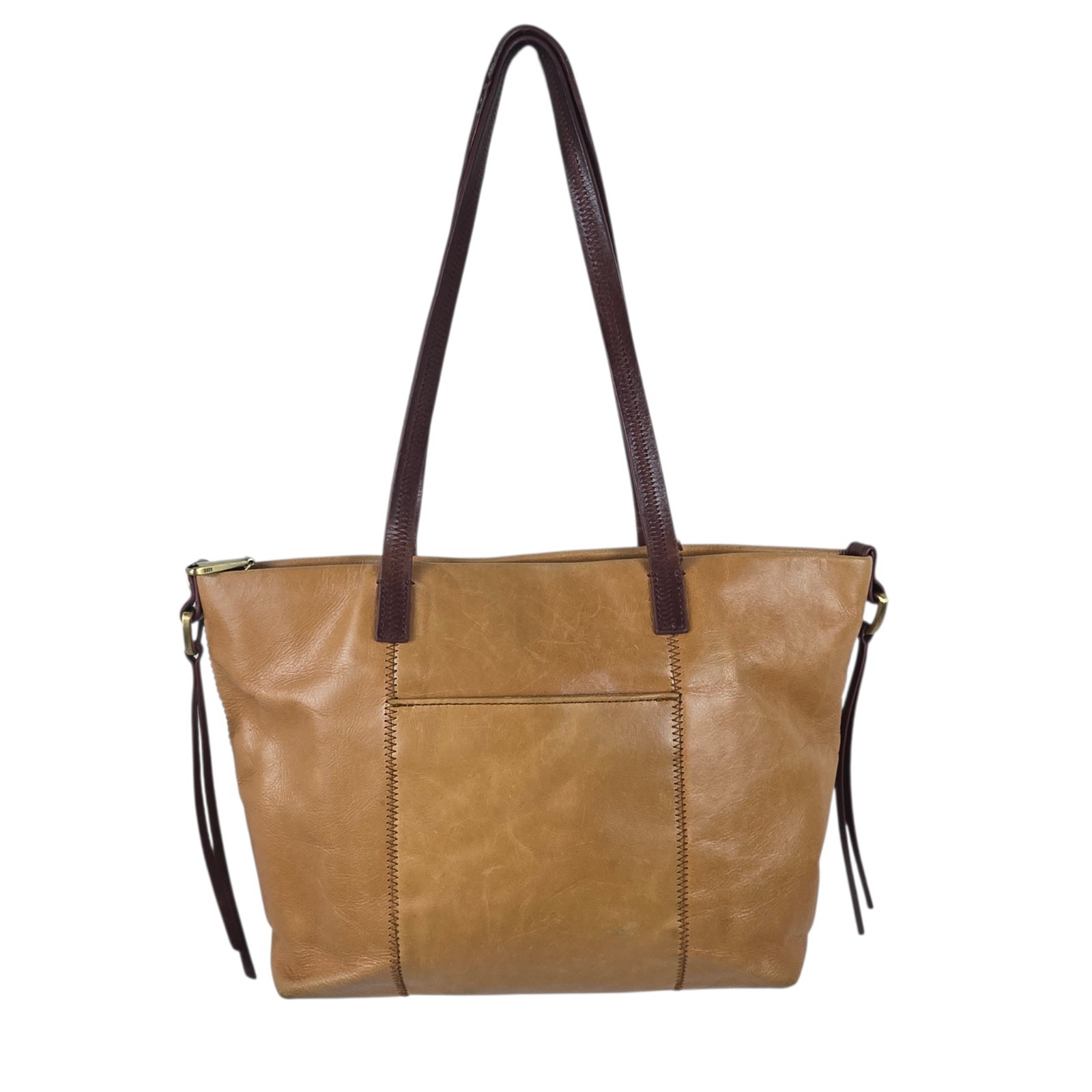 HOBO Cecily Caramel Brown Leather Tote Satchel Shoulder Bag Double Handles READ