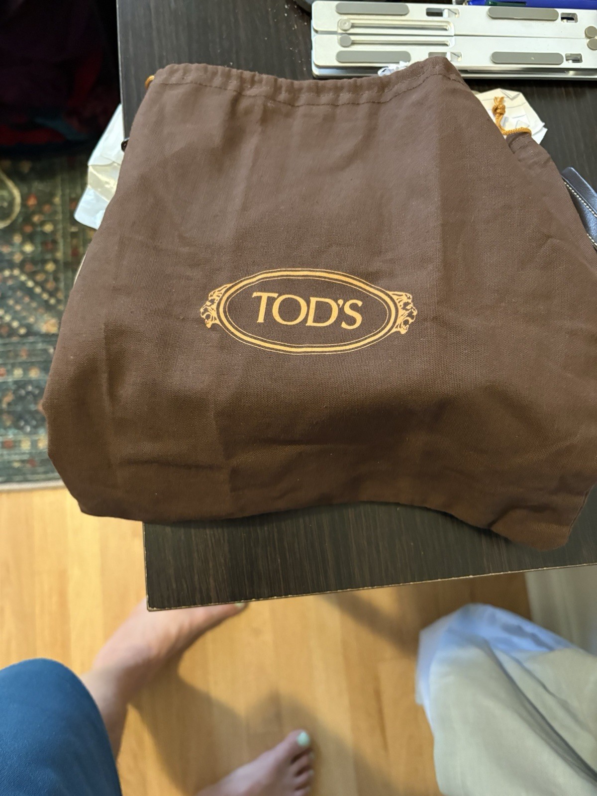 Vintage Tod’s Shoulder Bag Tan Canvas Brown Leather Italy Dust Bag