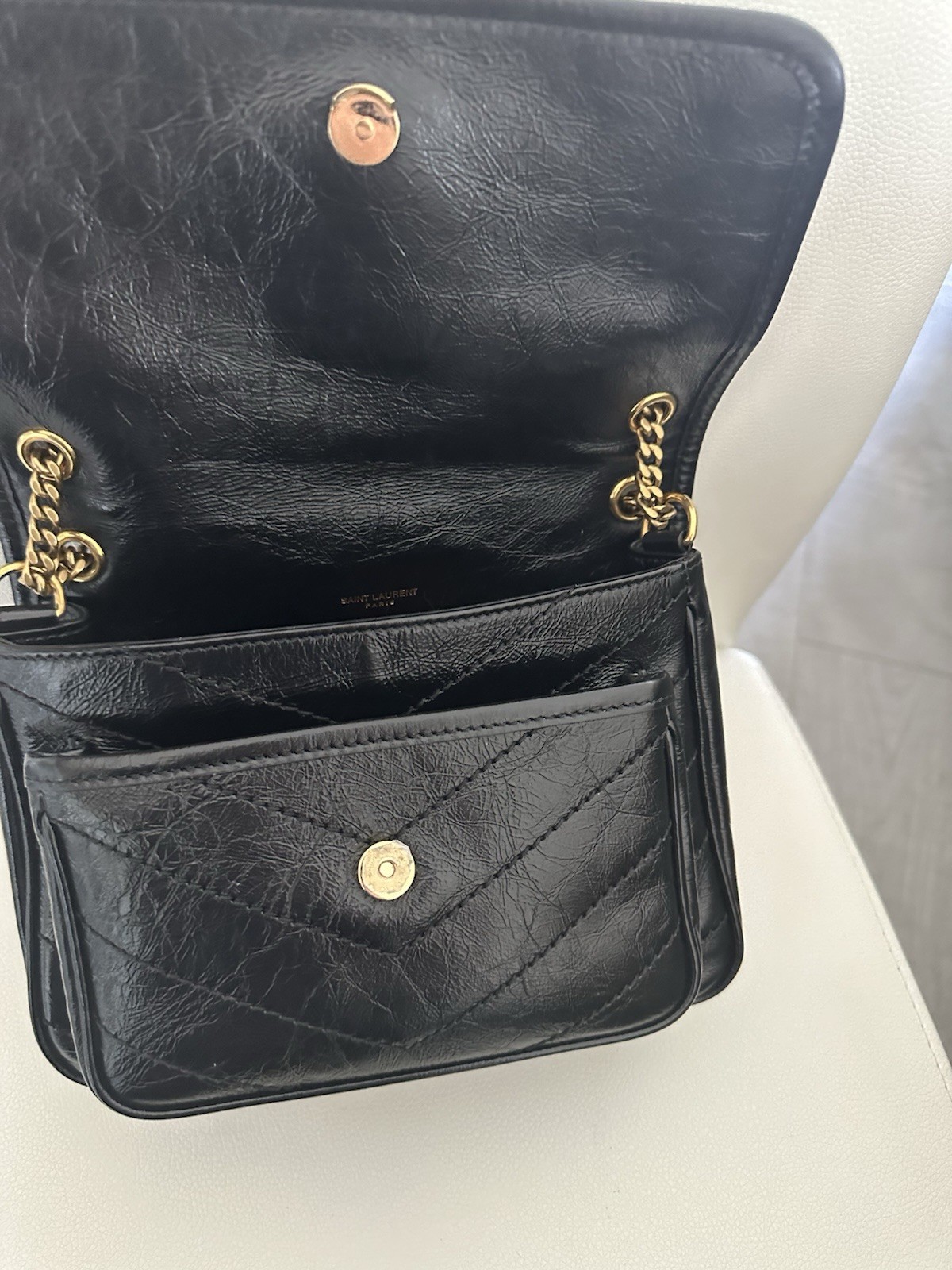 Saint Laurent Niki Small Black Quilted Shoulder Bag Gold Chain, w/ Box Dust Bag