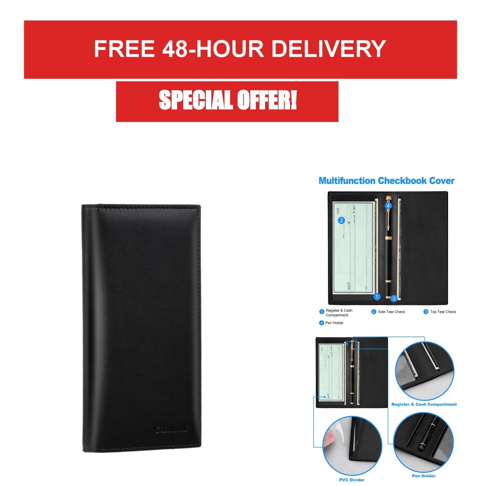 CASMONAL Checkbook Cover Wallet for Women & Men – Premium Leather