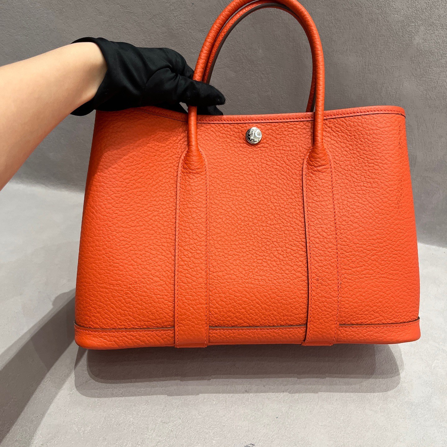 Hermes Garden Party 30 Flame Orange Negonda Leather Top Handle Tote Duty Paid