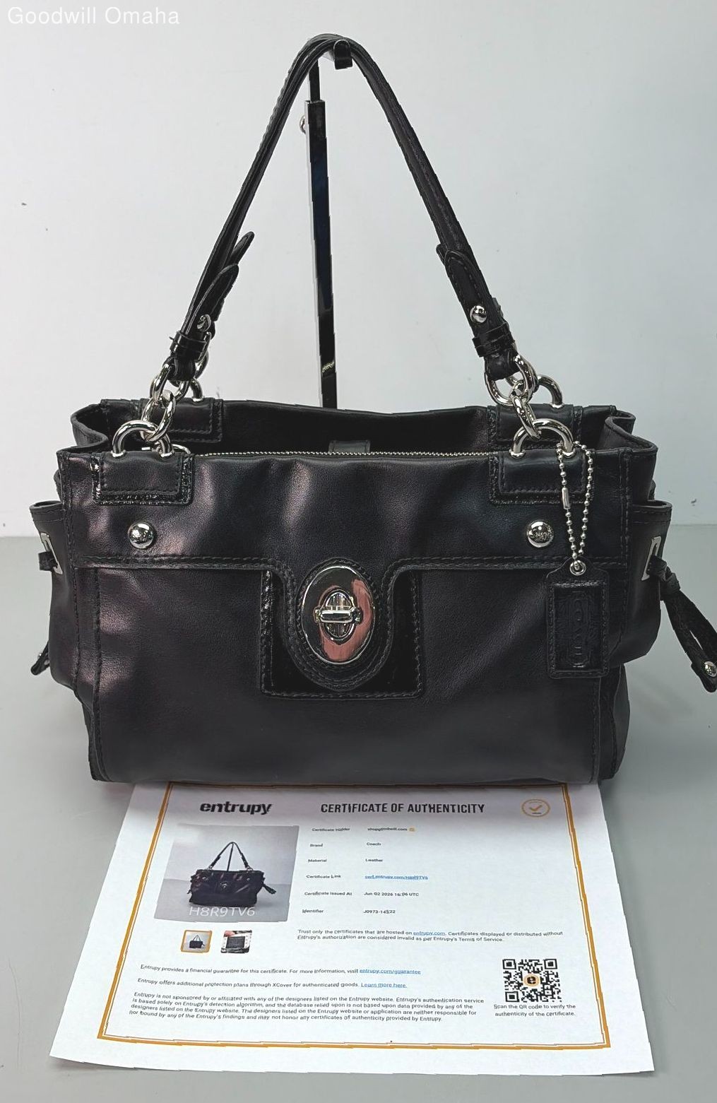 Authentic Coach Peyton Black Leather Carryall Shoulder Bag #14522 w/ COA