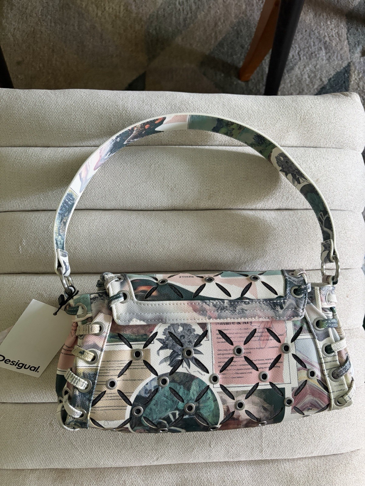Desigual Small Collage Printed Perforated Crossbody Shoulder Floral Y2K Stud Bag