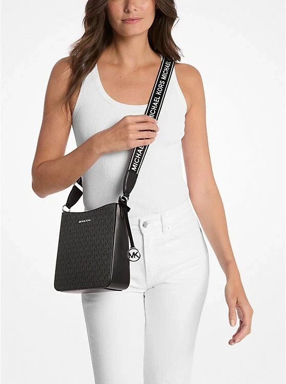 Michael Kors Jet Travel Small Shoulder Messenger Crossbody Bag Black Logo Strap