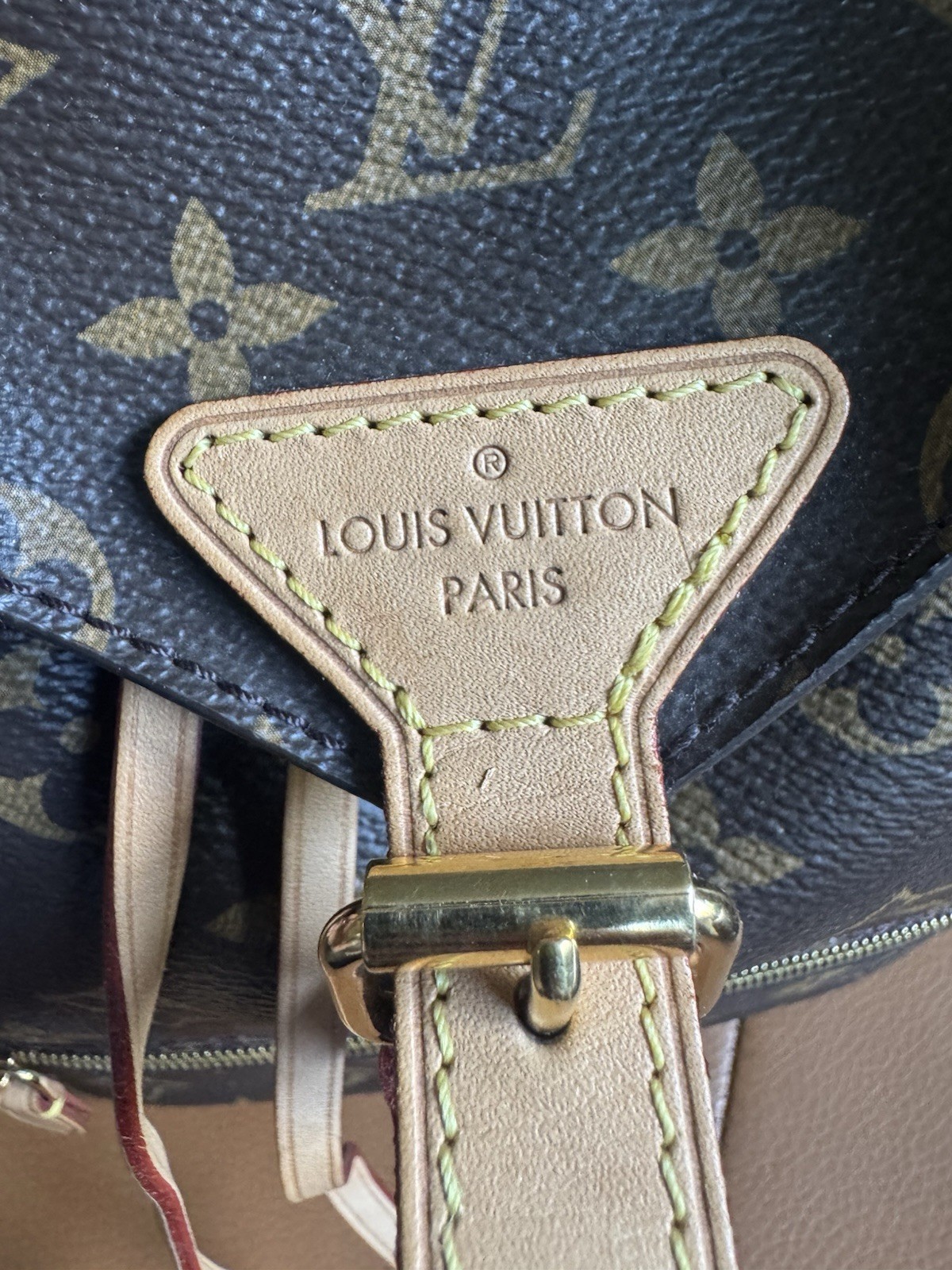 Louis Vuitton Monogram Drawstring Backpack Front Zip Pocket Gold Hardware