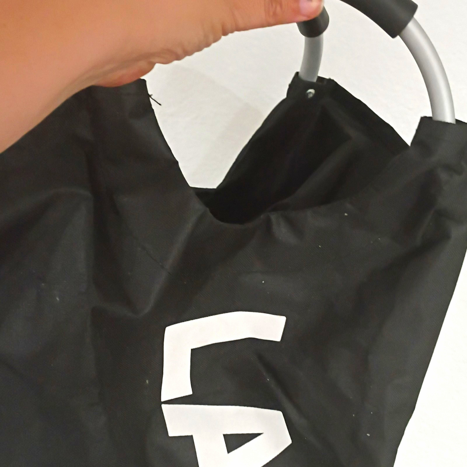 Black Small Clip-On Tote Bag w/ Carabiner, Drawstring Closure, LA Logo