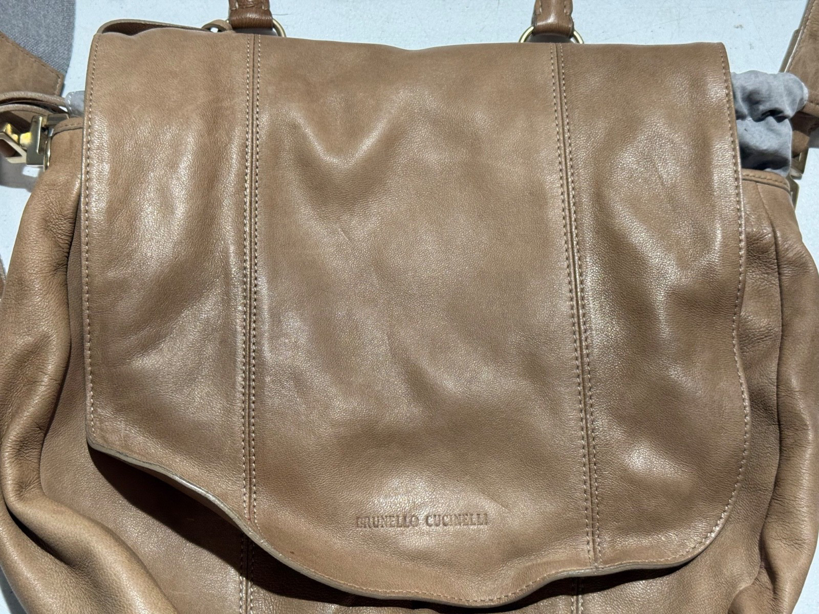 BRUNELLO CUCINELLI GENUINE LEATHER BROWN TAN CROSSBODY SHOULDER PURSE BAG TOTE