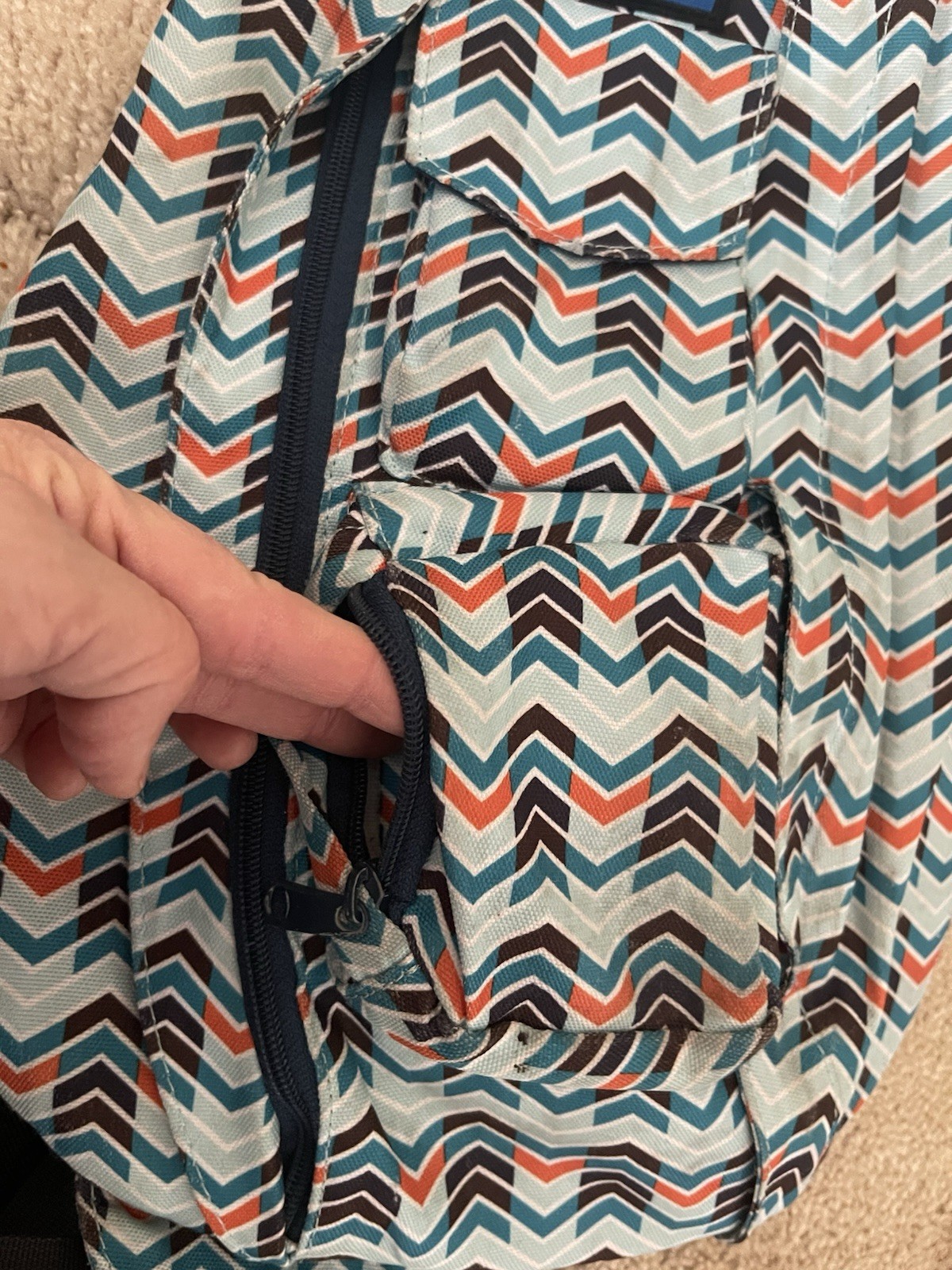 KAVU Rope Sling Bag Blue Orange Chevron Print Crossbody Canvas