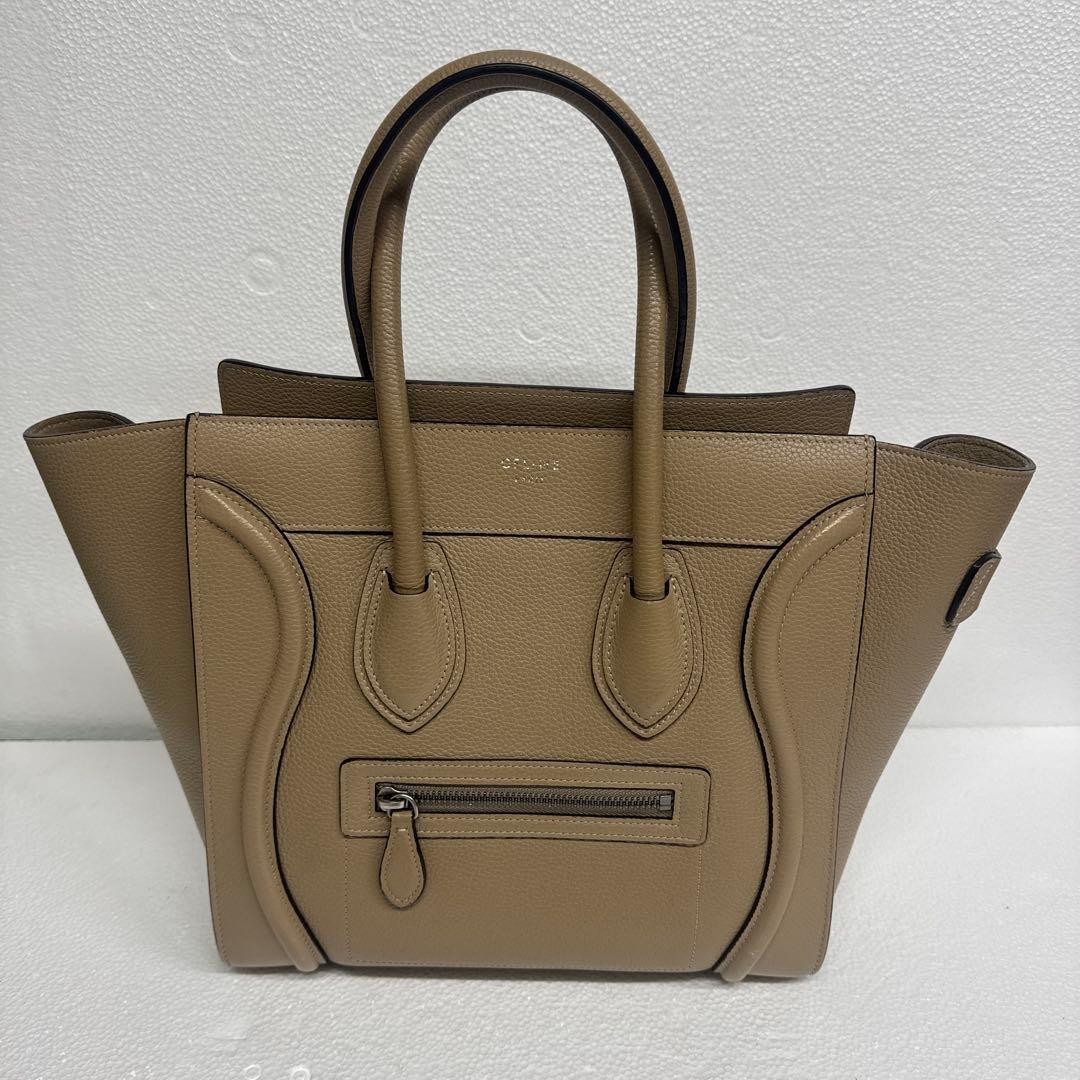 CELINE Luggage Mini Shopper Hand Bag Tote Bag Greige Leather Used