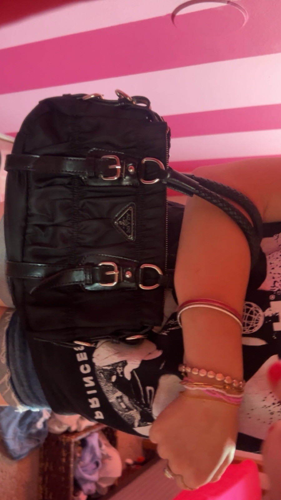 PRADA Black Quilted Satchel Top Handle Bag Zip Closure Silver Hardware Strap