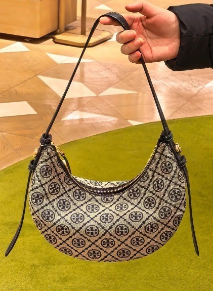 Tory Burch Romy Half Moon Bag T Monogram Jacquard Crossbody Shoulder Bag NWT